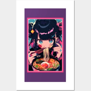 Cute Anime Girl |  Ramen Noodles | Hentaii Chibi Kawaii Design Posters and Art